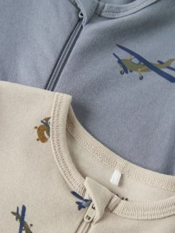 Name It Airplane Zip 2-pak Natdragt, , 50 cm-Børn Undertøj & Nattøj