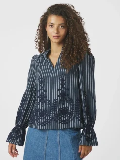 Online Amara Stripe Emb Bluse, , 40 Dame Bluser & Skjorter