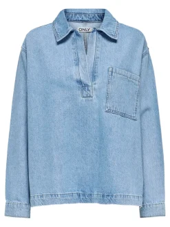 ONLY Birdie Polo Denimbluse, , M-Dame Bluser & Skjorter