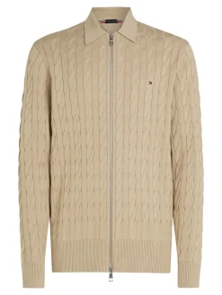 Tommy Hilfiger Classic Cable Polo Zip Cardigan, , 3XL- Cardigans
