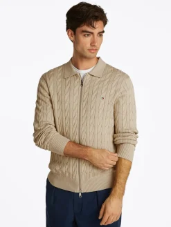 Tommy Hilfiger Classic Cable Polo Zip Cardigan, , 3XL- Cardigans
