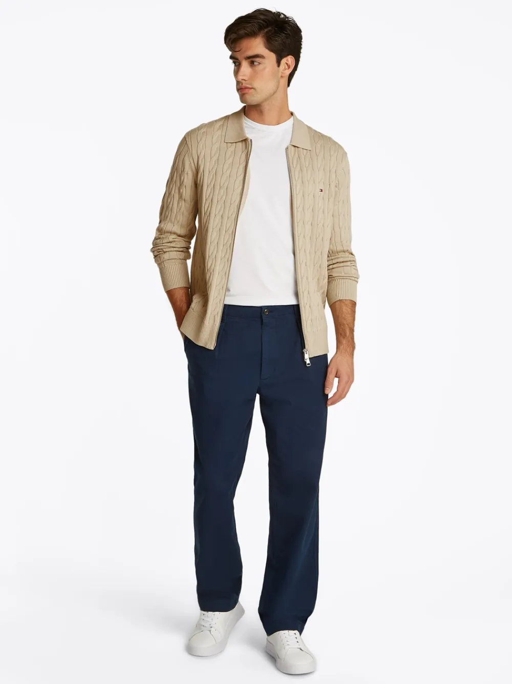Tommy Hilfiger Classic Cable Polo Zip Cardigan, , 3XL- Cardigans