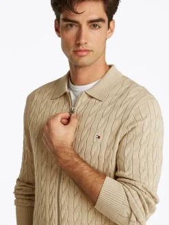 Tommy Hilfiger Classic Cable Polo Zip Cardigan, , 3XL- Cardigans
