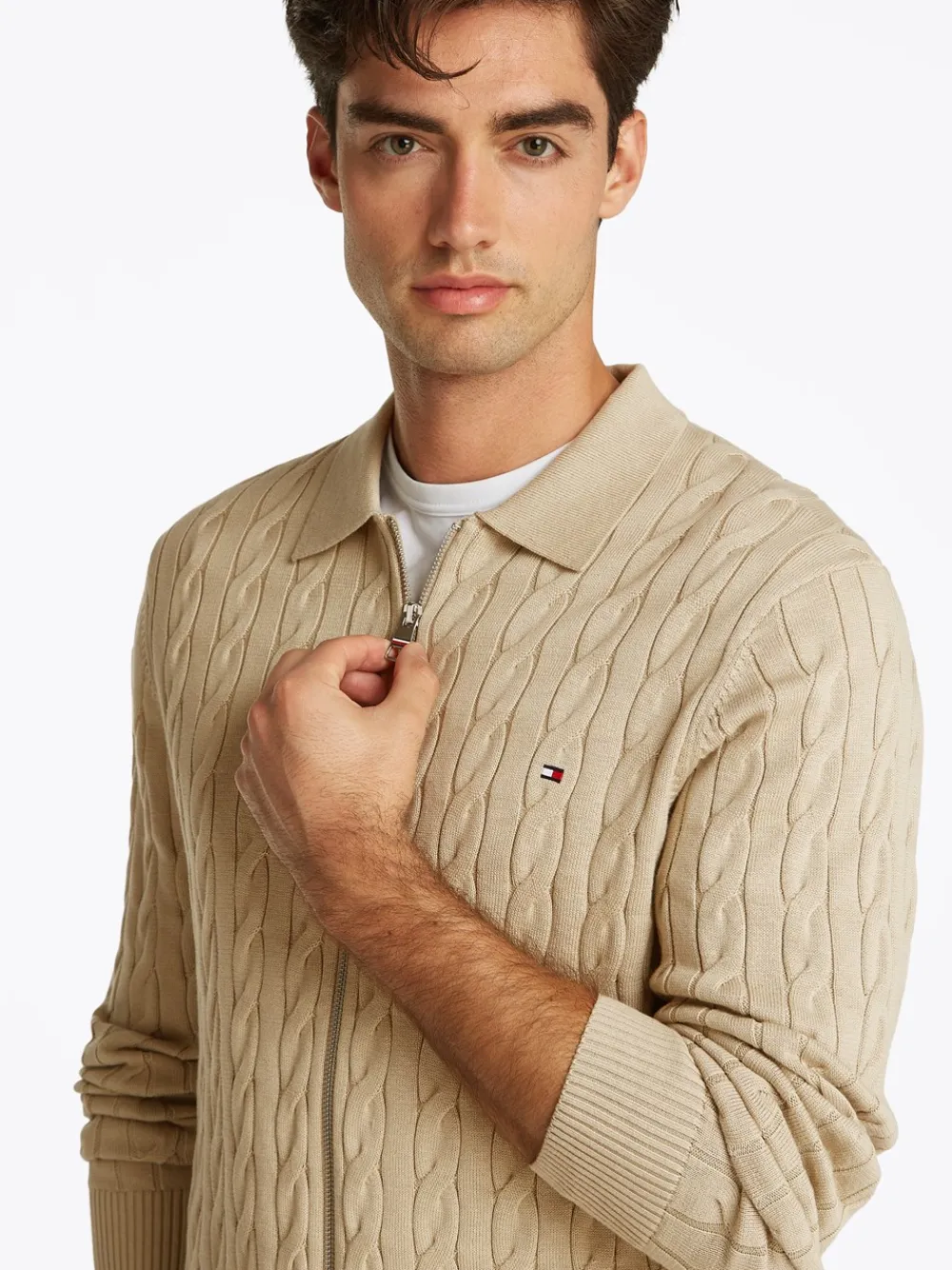Tommy Hilfiger Classic Cable Polo Zip Cardigan, , 3XL- Cardigans