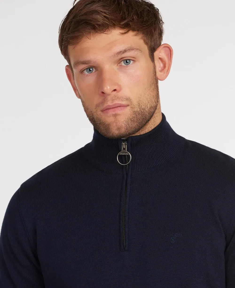 Barbour Cotton Half Zip Striktrøje, , S- Strik