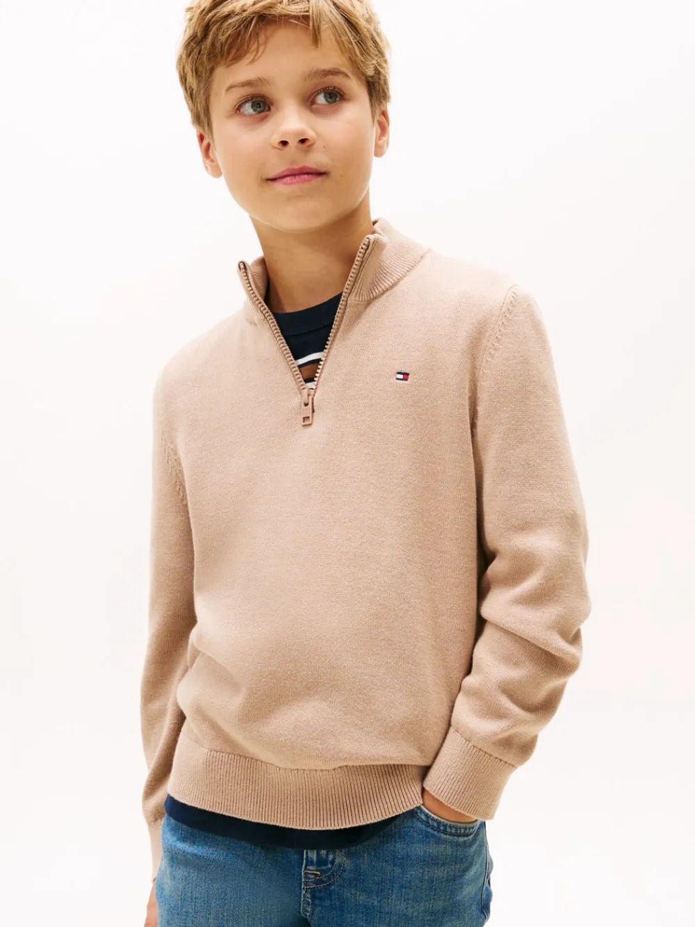 Online Cotton Half Zip Sweater, , 152 cm Børn Strik & Sweatshirts