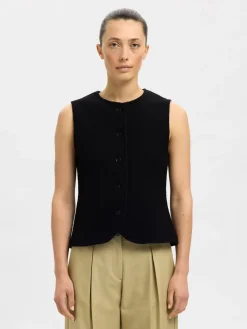 Selected Women Darla Knit Button Vest, , L-Dame Veste