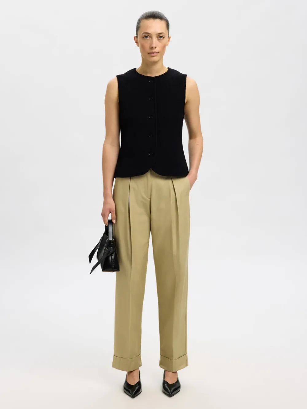 Selected Women Darla Knit Button Vest, , L-Dame Veste