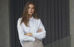 Hot DevinCC Stripe Tie Skjorte, , L Dame Bluser & Skjorter
