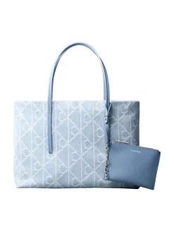 Calvin Klein Emblem Denim Small Tote Bag,-Dame Shoppere