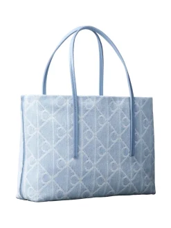 Calvin Klein Emblem Denim Small Tote Bag,-Dame Shoppere