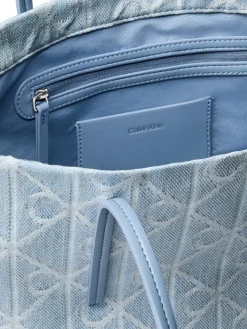 Calvin Klein Emblem Denim Small Tote Bag,-Dame Shoppere