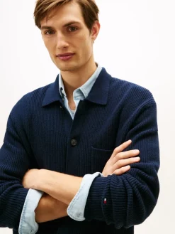 Tommy Hilfiger Fisherman Rib Coach Cardigan, , XXL- Cardigans