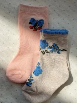 New Flower And Cherry Jacquard 2-pak Strømper, , 29-32 Børn Sokker & Strømper