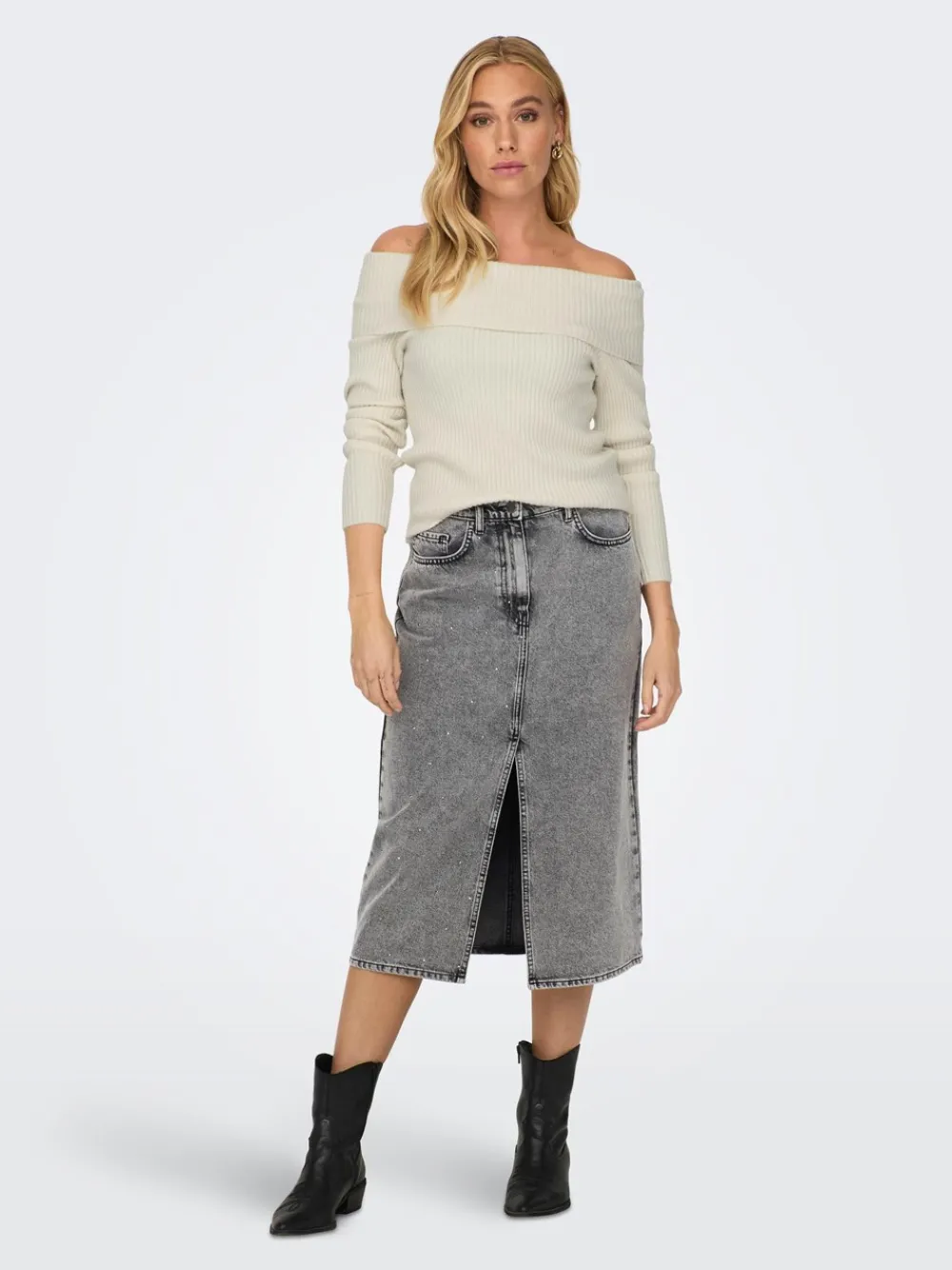 ONLY Gry Højtaljet Denimnederdel, , M-Dame Nederdele