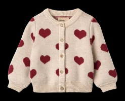 Wheat Jacquard Hearts Baby Cardigan, , 92 cm-Børn Cardigans