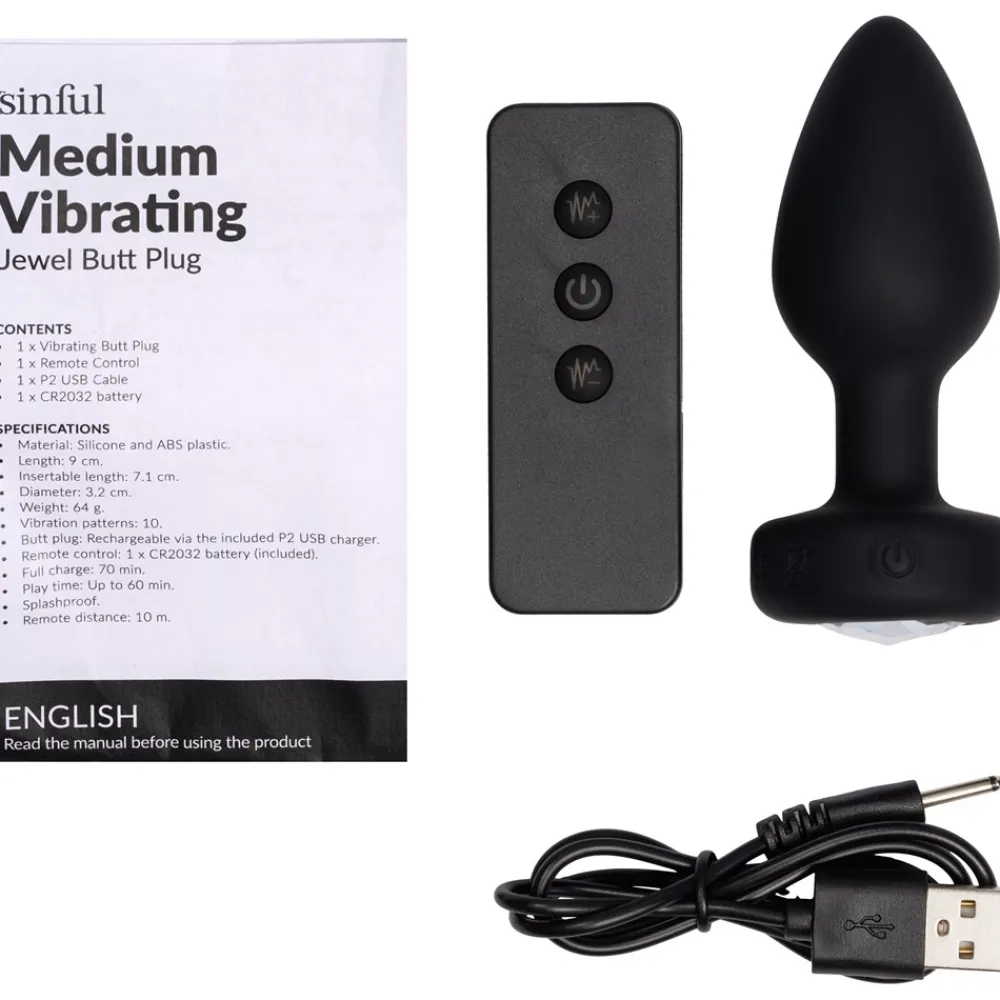 Sinful Jewel Vibrerende Medium Butt Plug- Sexlegetøj