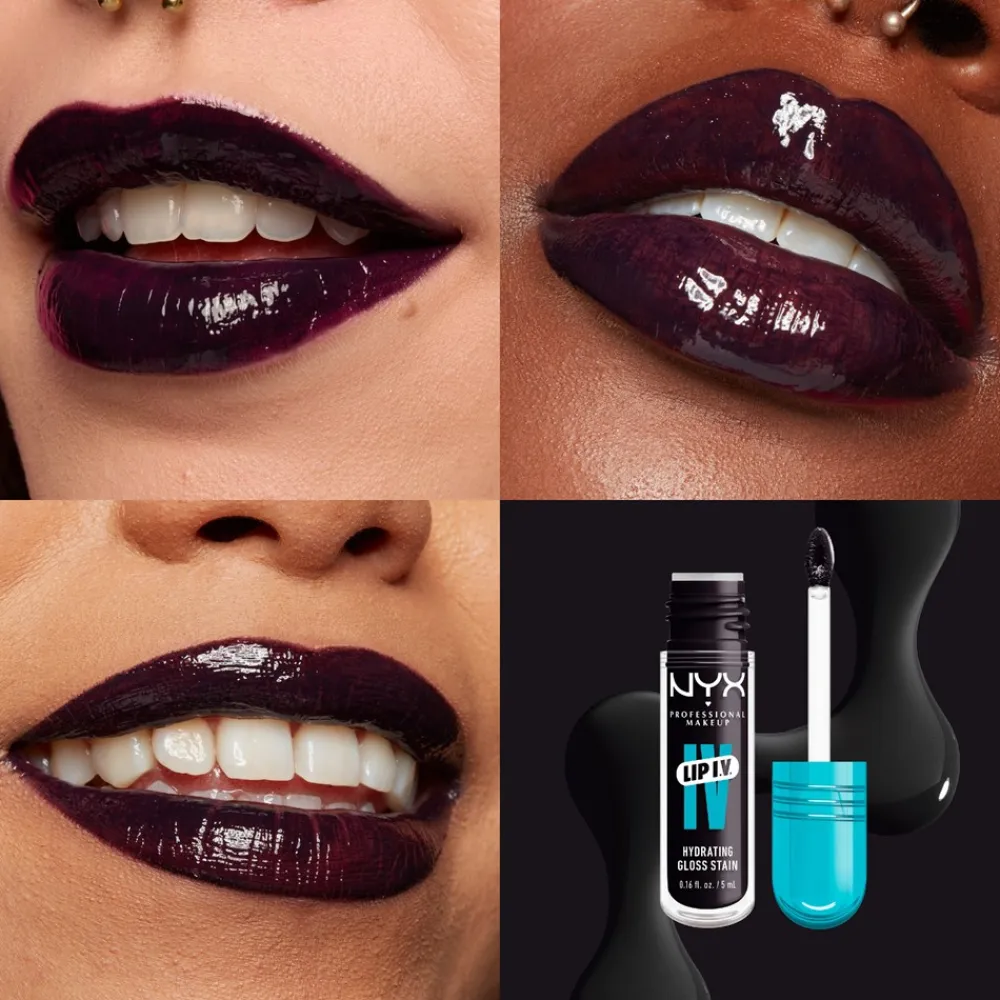 NYX Professional Makeup Lip I.V. Hydrating Gloss Stain Lipgloss, 16 Grape Gushin'- Læber