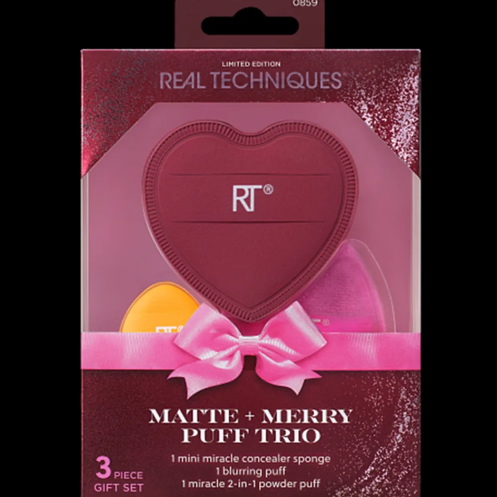 Real Techniques Matte + Merry Puff Trio Gaveæske- Makeupbørster|Gaveæsker Til Hende