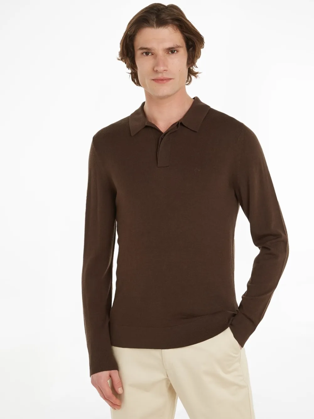 Calvin Klein Merino Polo Pullover, , L- Strik