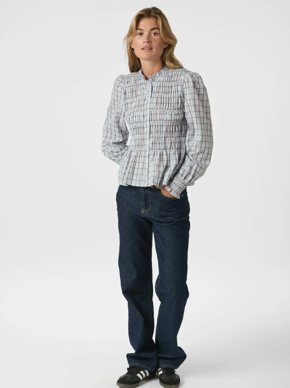 Hot Mocca Smock Check Bluse, , 40 Dame Bluser & Skjorter