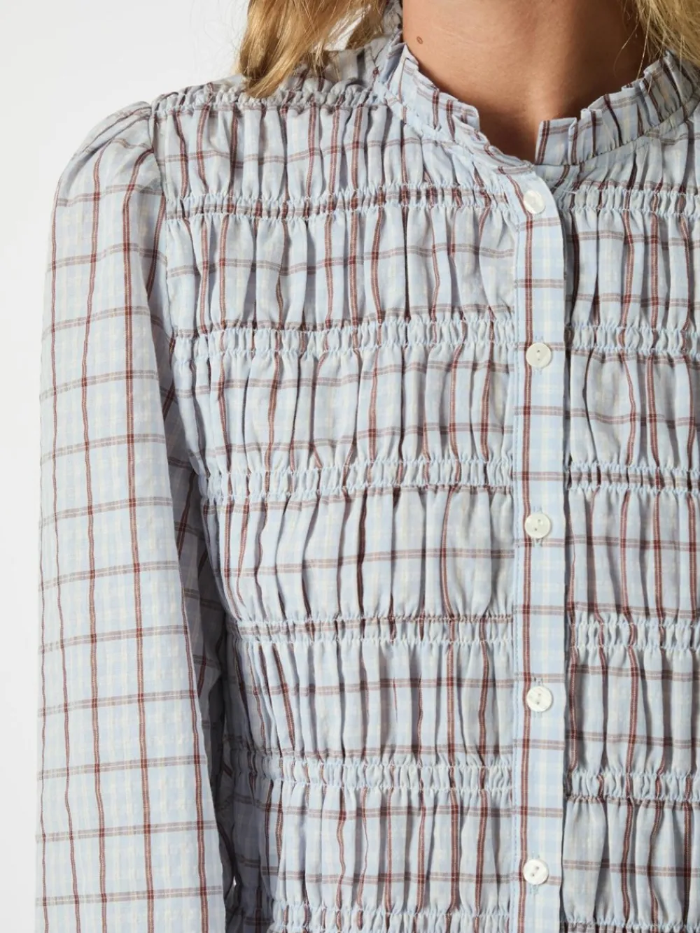 Hot Mocca Smock Check Bluse, , 40 Dame Bluser & Skjorter