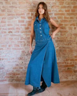 Neo Noir Nina Wrap Denim Nederdel, , 34-Dame Nederdele