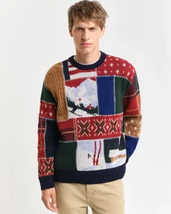 Clearance Patchwork Crewneck Sweater, , M Strik