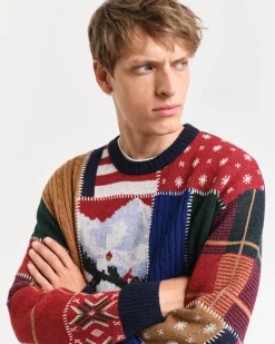 Clearance Patchwork Crewneck Sweater, , M Strik