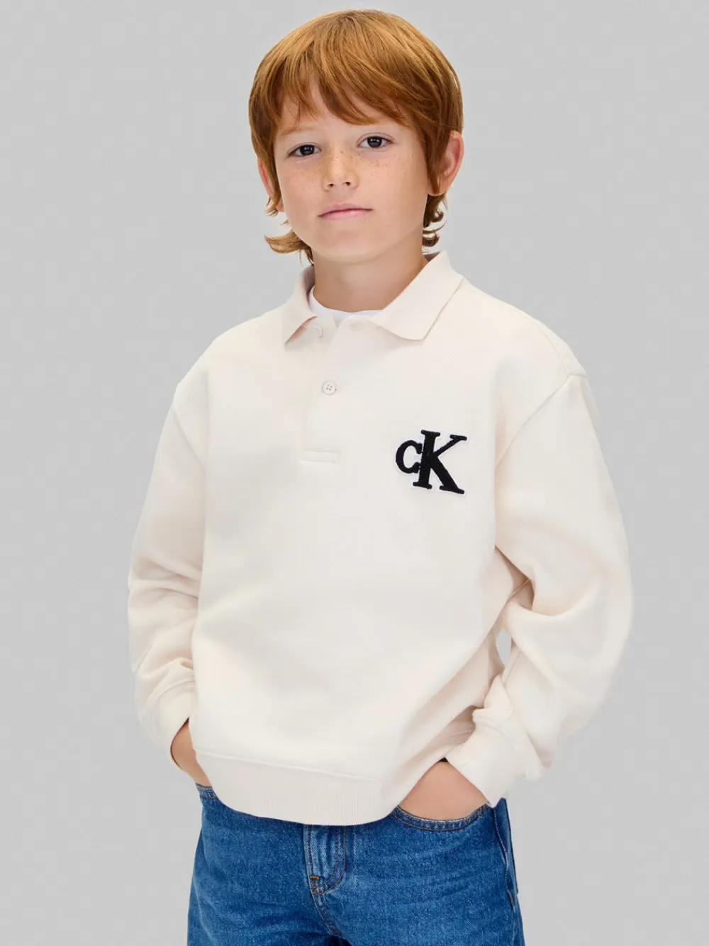 Clearance Pique Polo Sweatshirt, , 152 cm Børn Strik & Sweatshirts