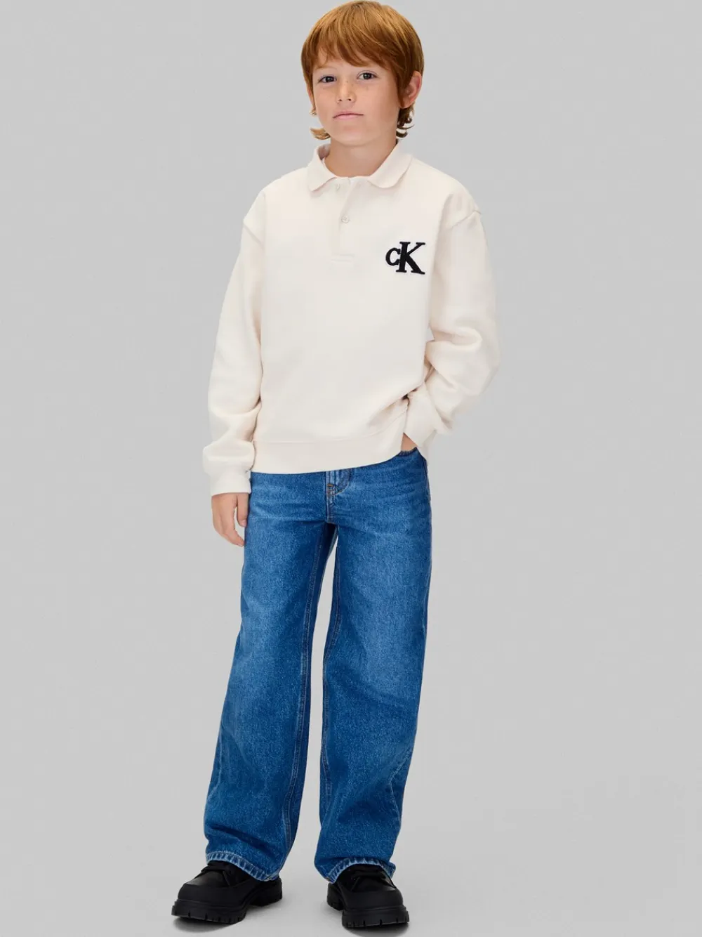 Clearance Pique Polo Sweatshirt, , 152 cm Børn Strik & Sweatshirts
