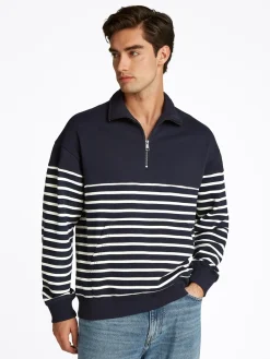 Tommy Hilfiger Placed Stripe Half-Zip Sweatshirt, , M- Sweatshirts & Trøjer
