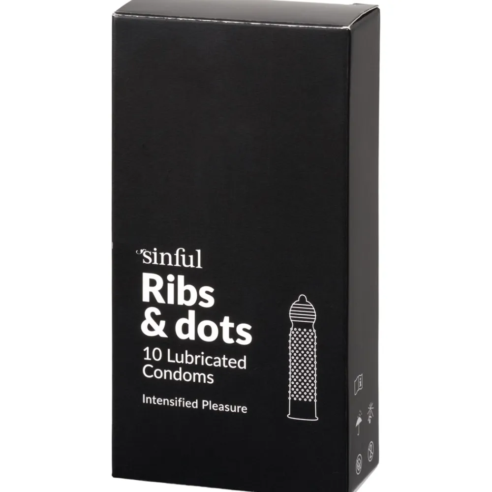 Sinful Ribs & Dots Kondomer, 10 stk- Glidecreme & Kondomer