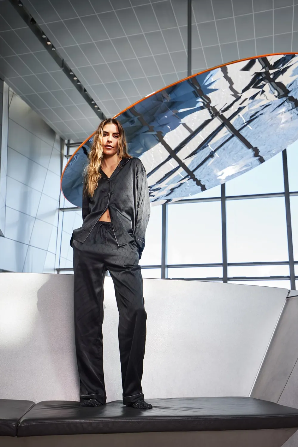 Satin Pyjamassæt, , L Dame Loungewear