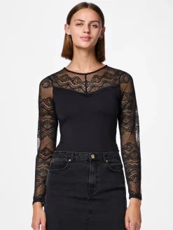 Pieces Sinna Langærmet Bodystocking, , M-Dame Lingeri