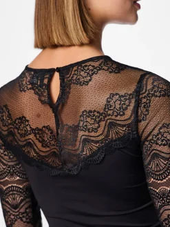 Pieces Sinna Langærmet Bodystocking, , M-Dame Lingeri