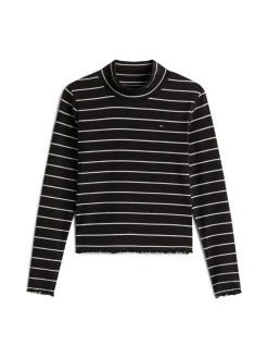 Tommy Hilfiger Sparkle Stripe Mock Neck Bluse, , 152 cm-Børn Bluser