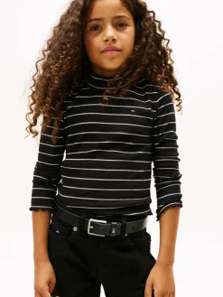 Tommy Hilfiger Sparkle Stripe Mock Neck Bluse, , 152 cm-Børn Bluser