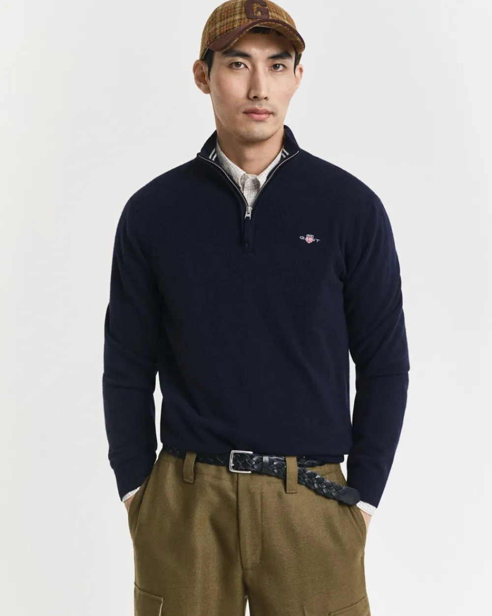 GANT Superfine Lambswool Half Zip Striktrøje, , XL- Strik