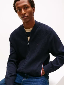 Outlet Textured Zip Through Bomber Cardigan, , L Cardigans