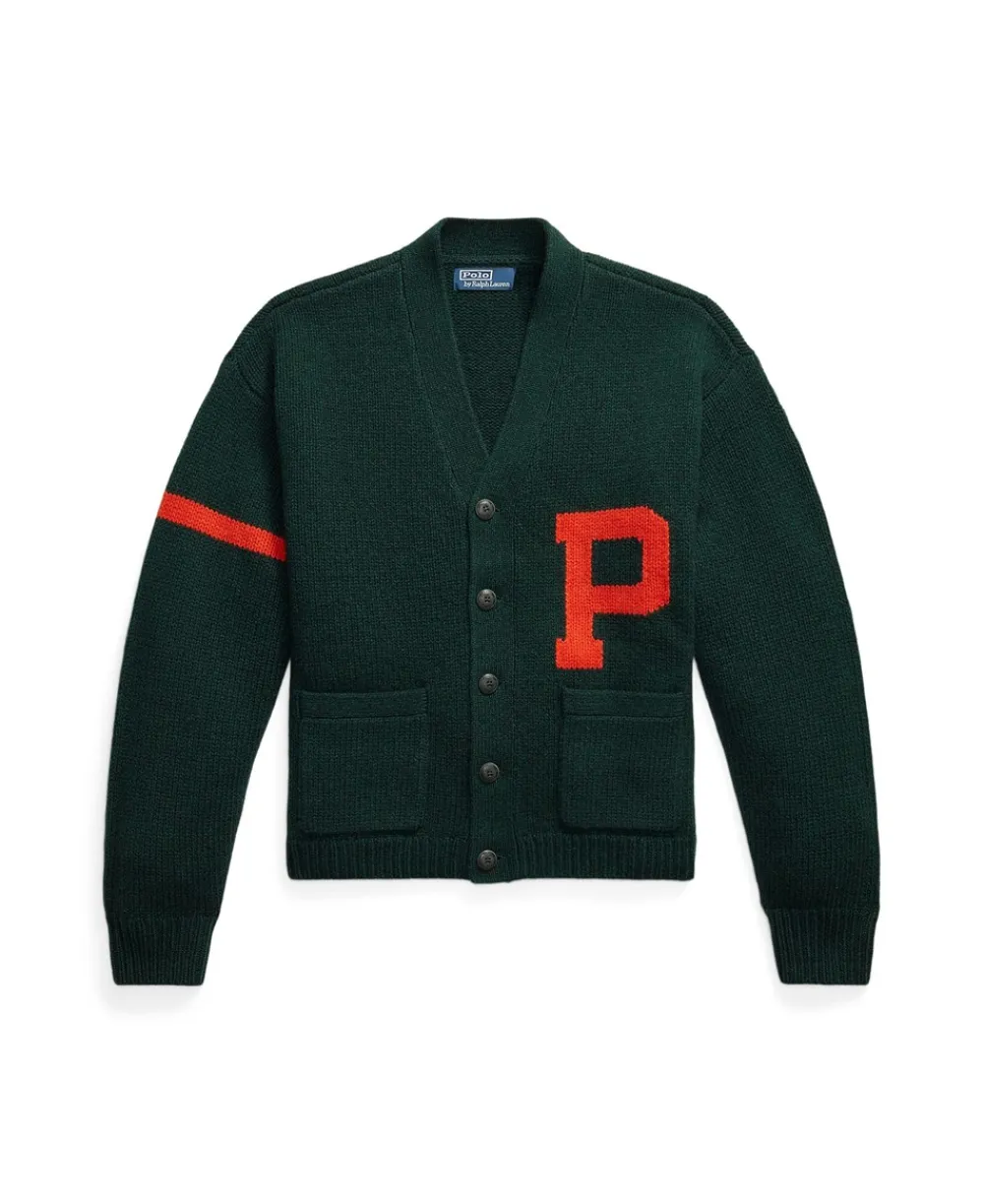 Ralph Lauren Wool V-Neck Letter Cardigan, , L- Cardigans